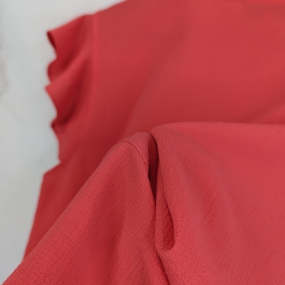 Wayf Shirt Womens Large Pink Salmon Coral Peplum Flutter Tie V Neck Crepe Blouse - Picture 8 of 11